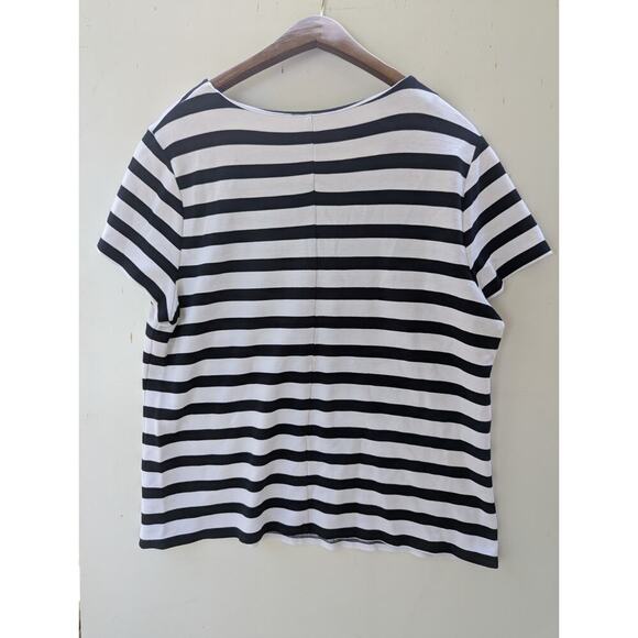 Talbots Knit Shirt Womens Size XL Navy White Stripe Pintuck Classic Nautical - Picture 6 of 8